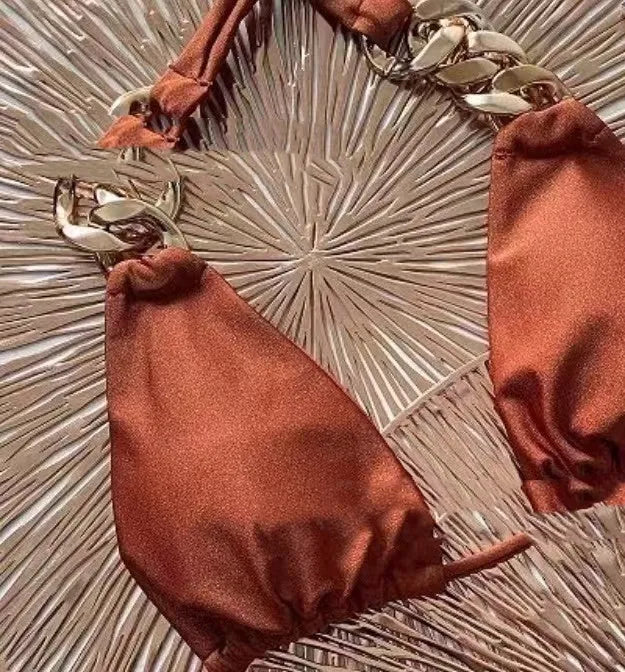 Brown women's tube top push up bikini swimsuit two-piece swimming wear