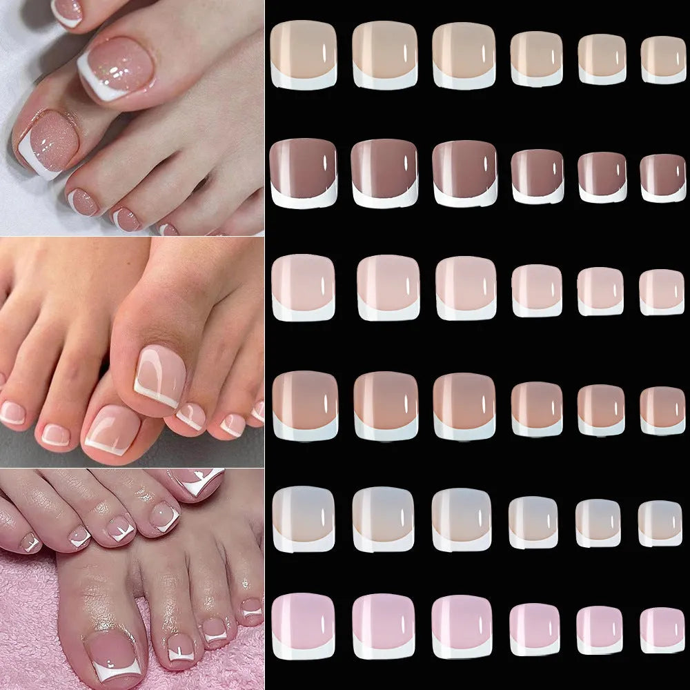 120 piece French white edge short square artificial nail tips in nine nude colours