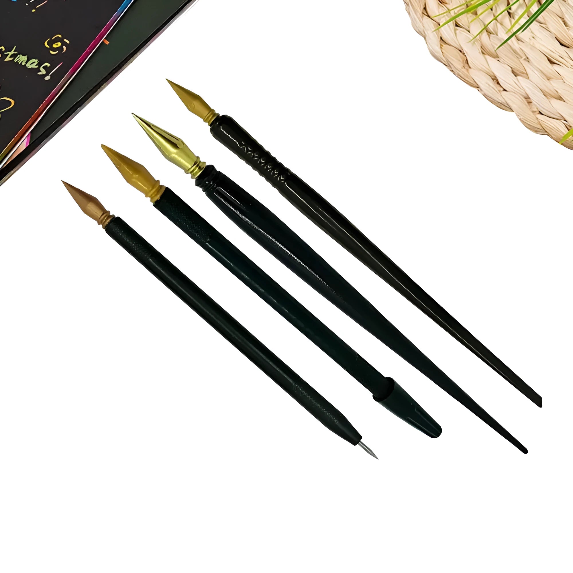 Scratch art paper brush pen with PS plastic handle for children's rainbow foil artwork
