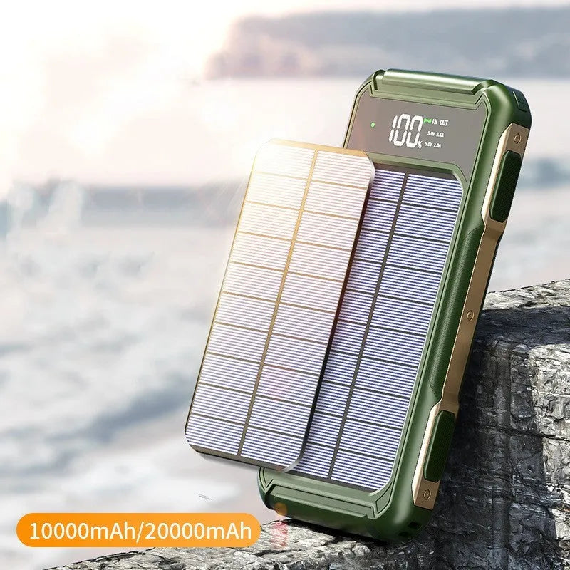 Military grade mobile power bank in black, green, or orange colour showing compact size and USB ports.