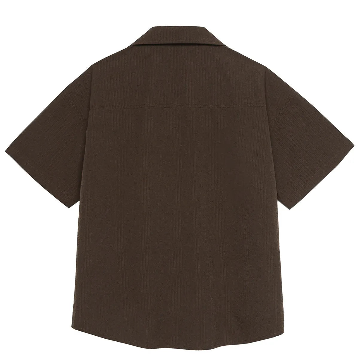 Brown coffee colour striped Cuban collar short sleeve shirt for outdoor waterproof wear