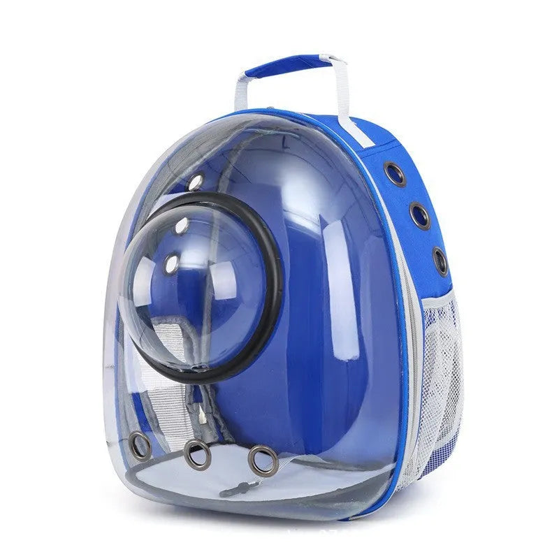 Astronaut style cat carrier bag in solid colour made from medium-hard PC plastic for pet transport.