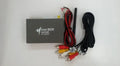 Black car Wi-Fi mirror link box converter unit with power cable, AV cable, antenna, and user manual