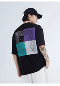 Men's printed short sleeve t-shirt in loose cotton stripe, black pullover