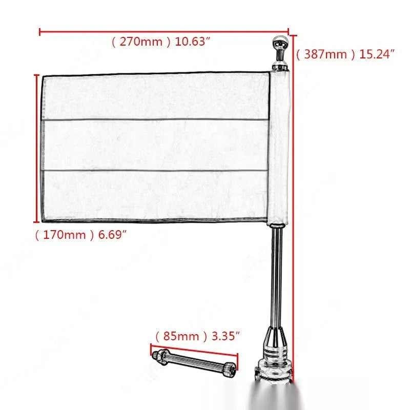 Motorcycle side box flagpole mounting bracket with German flagpole styling and electroplated finish