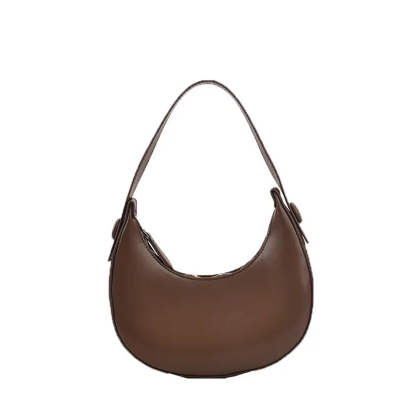 Retro dumpling-shaped women's shoulder bag in PU leather with zippered compartment