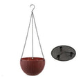Plastic hanging basket planter with inner tank on a metal chain, shown in multiple colour options.