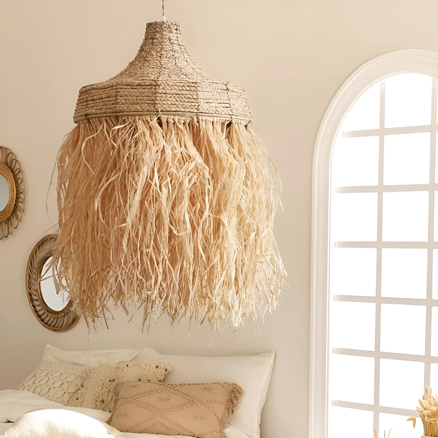 Retro style woven willow chandelier light with 50cm diameter