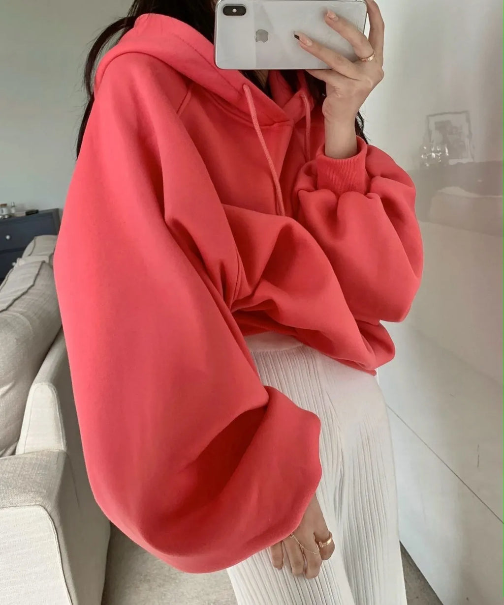 Women's mulberry silk hooded sweater in watermelon red colour with sleeveless loose fit design