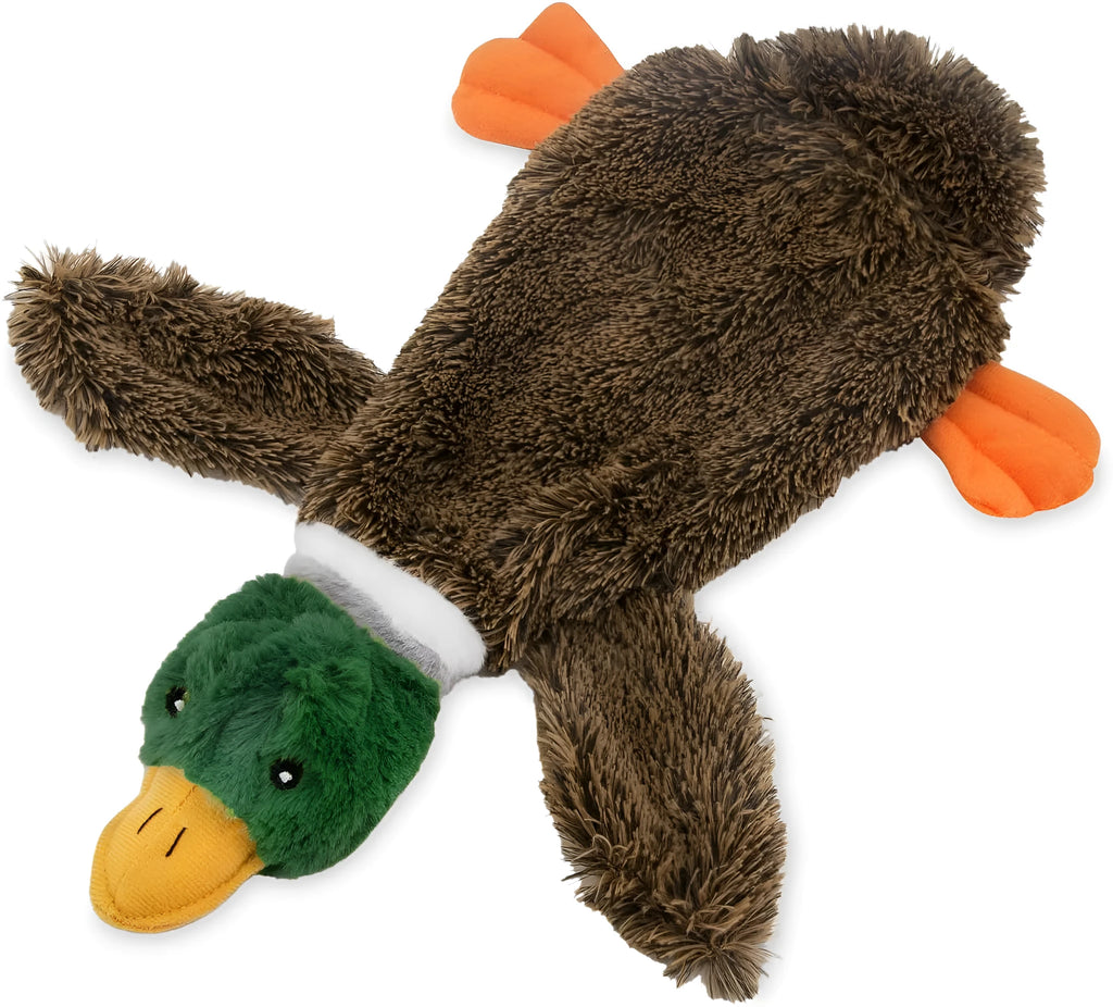 Green wild duck design stuffless squeaky dog toy with bottle insert cavity