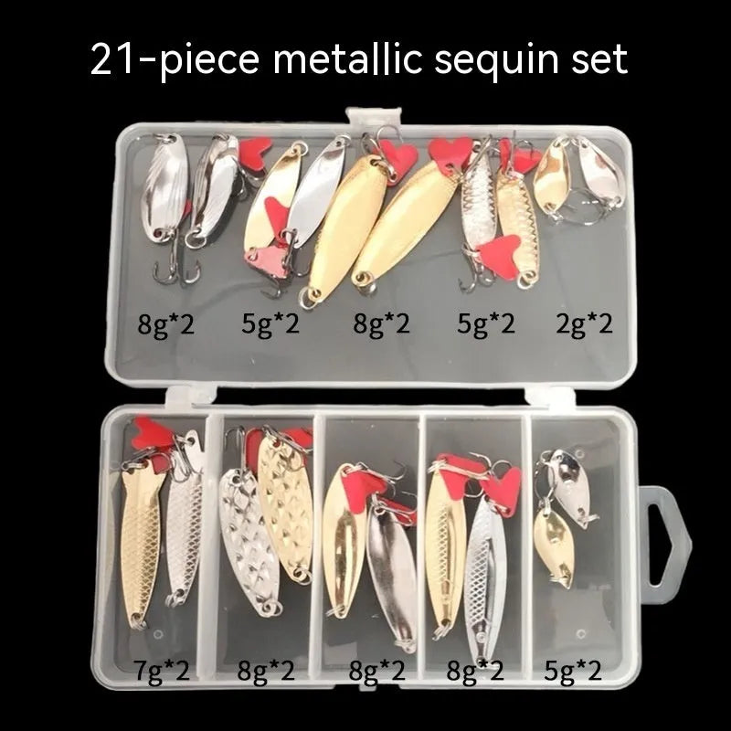 Pineapple sequin fishing lure box with metal sequin packages for iron false bait customisation