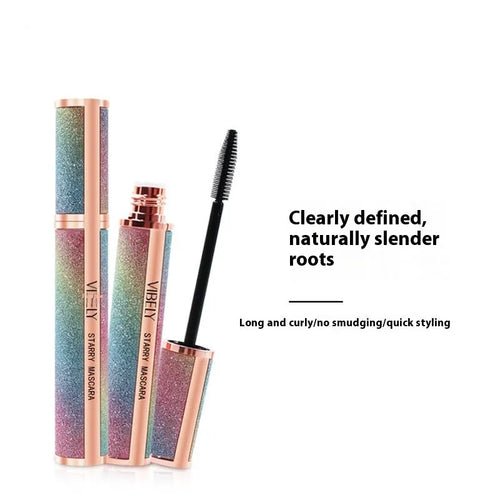 4D waterproof black mascara tube showing curling applicator for long thick lashes