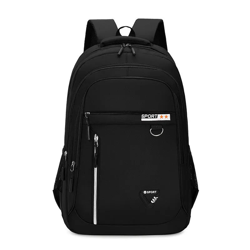 Men's Oxford cloth schoolbag in black with air pillow belt system and 20-35L capacity