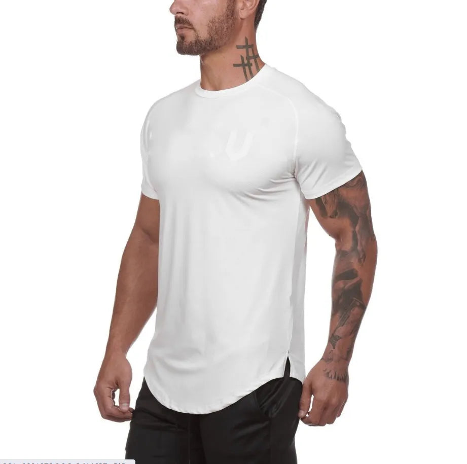 Custom mens fitness sports shirt in cotton spandex blend fabric available in multiple colours