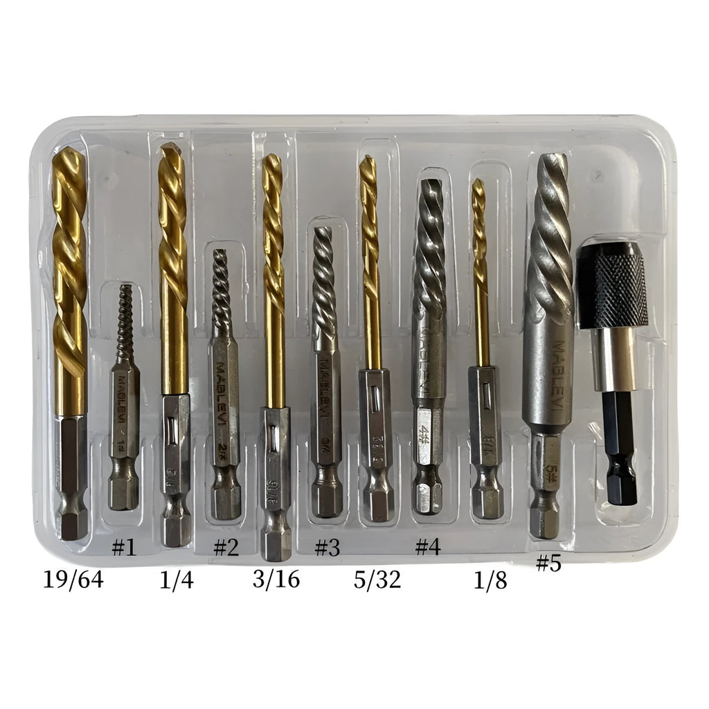 Silver household hexagonal handle screw extractor suit 12 pieces set on white background