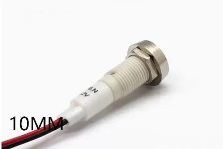 10mm stainless steel edge plastic indicator light with wire and flat metal end