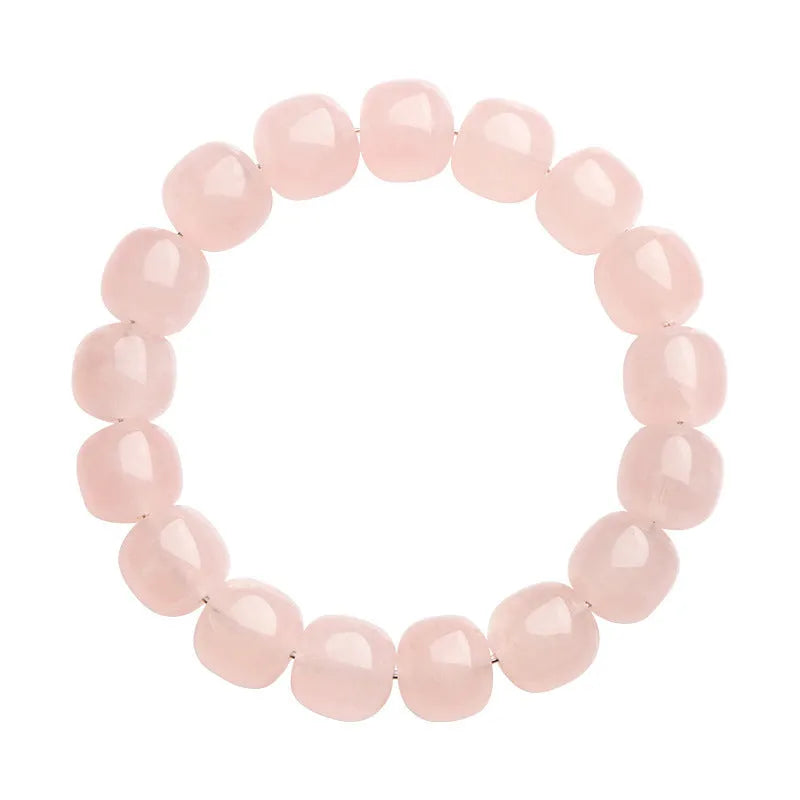 Pink bamboo crystal bracelet with 11-12mm geometric barrel beads