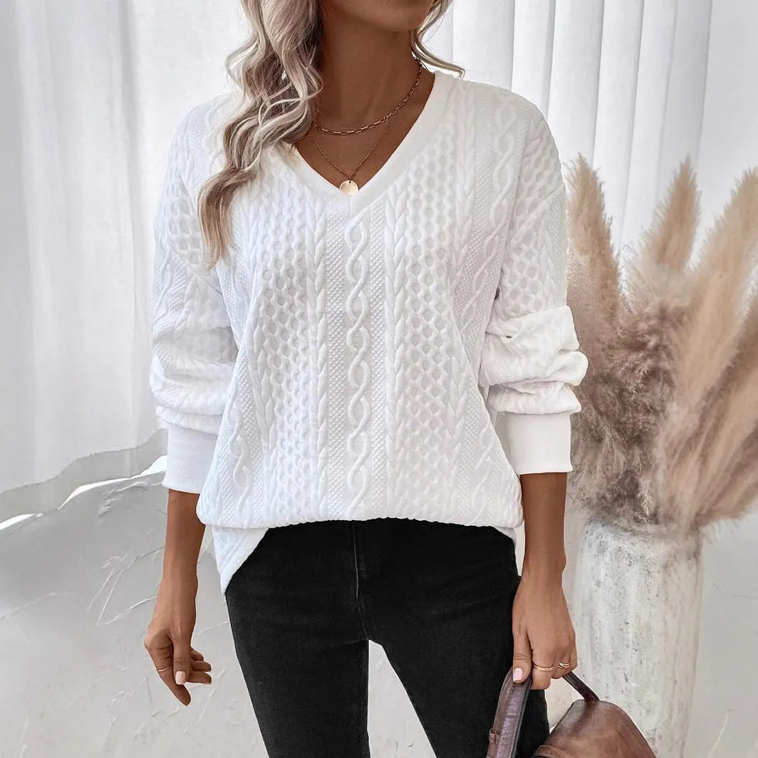 Milky white Japanese Korean casual loose T-shirt with 3D pattern long sleeves