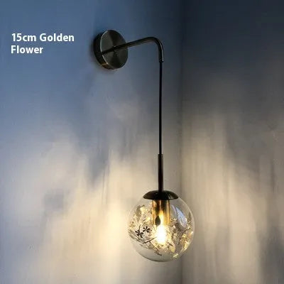 Modern glass wall lamp in golden flower or silver flower with 15cm or 20cm size options