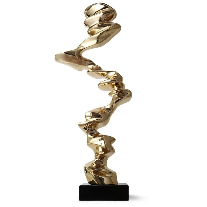 Modern minimalist abstract resin sculpture in bright gold, silver, or blue for hallway decor