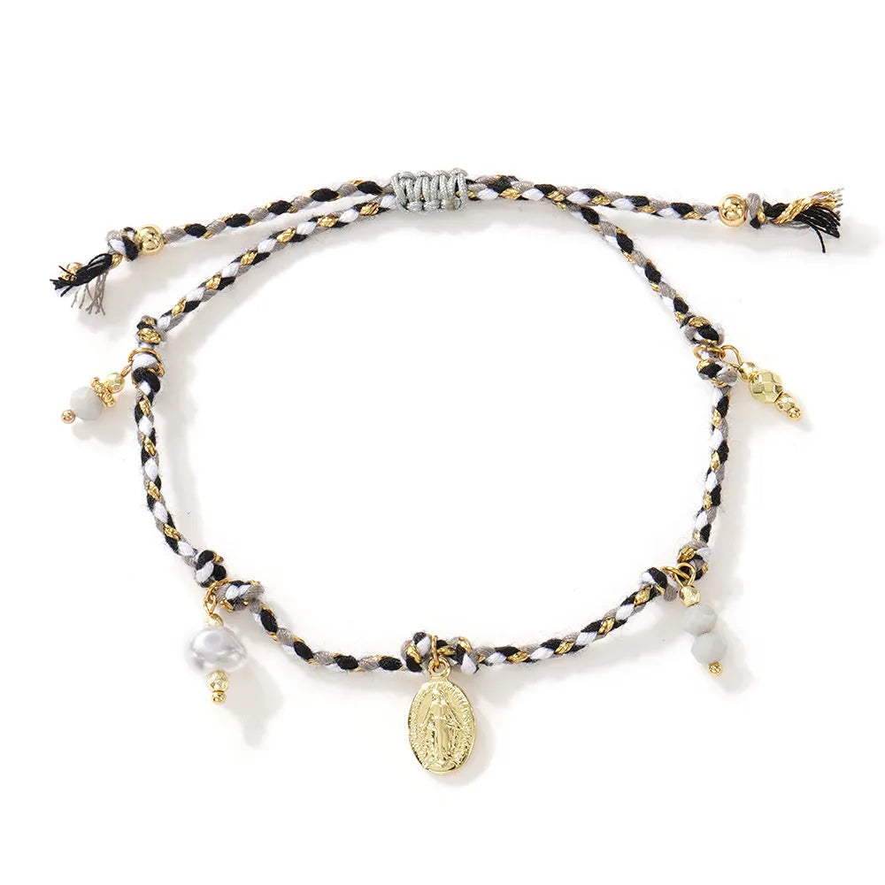 Hand-woven colourful braided rope bracelet with ethnic carrying strap design for women