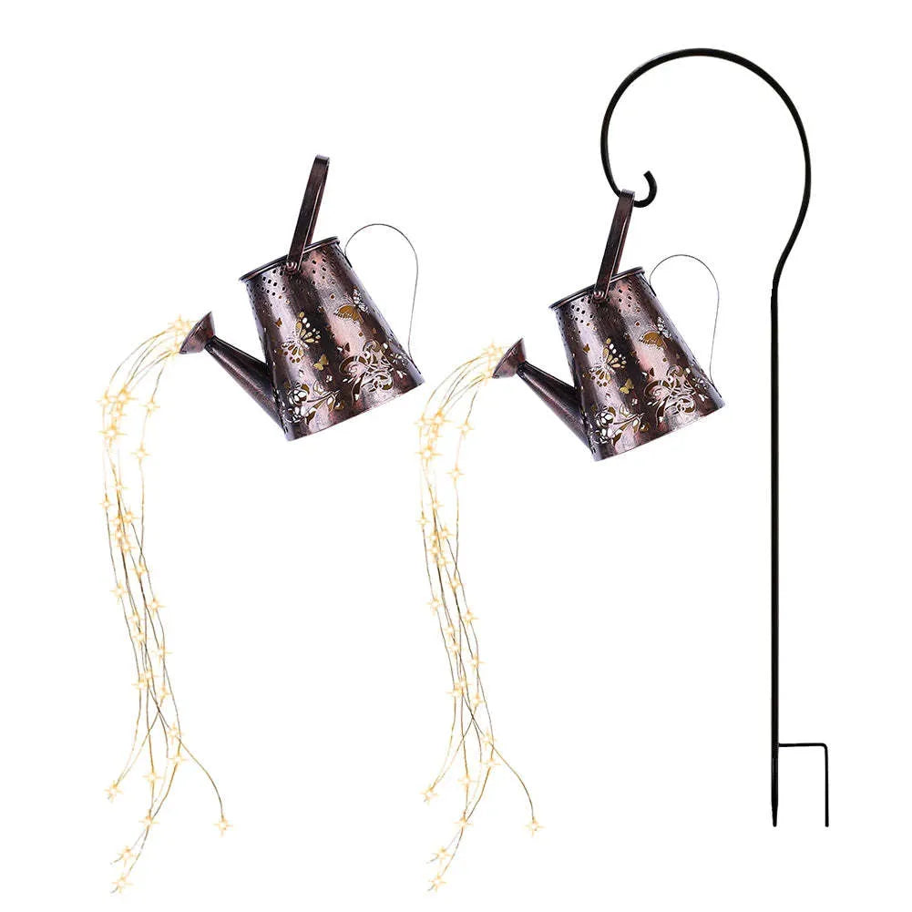 Solar garden lamp with tapered butterfly pattern design in iron construction