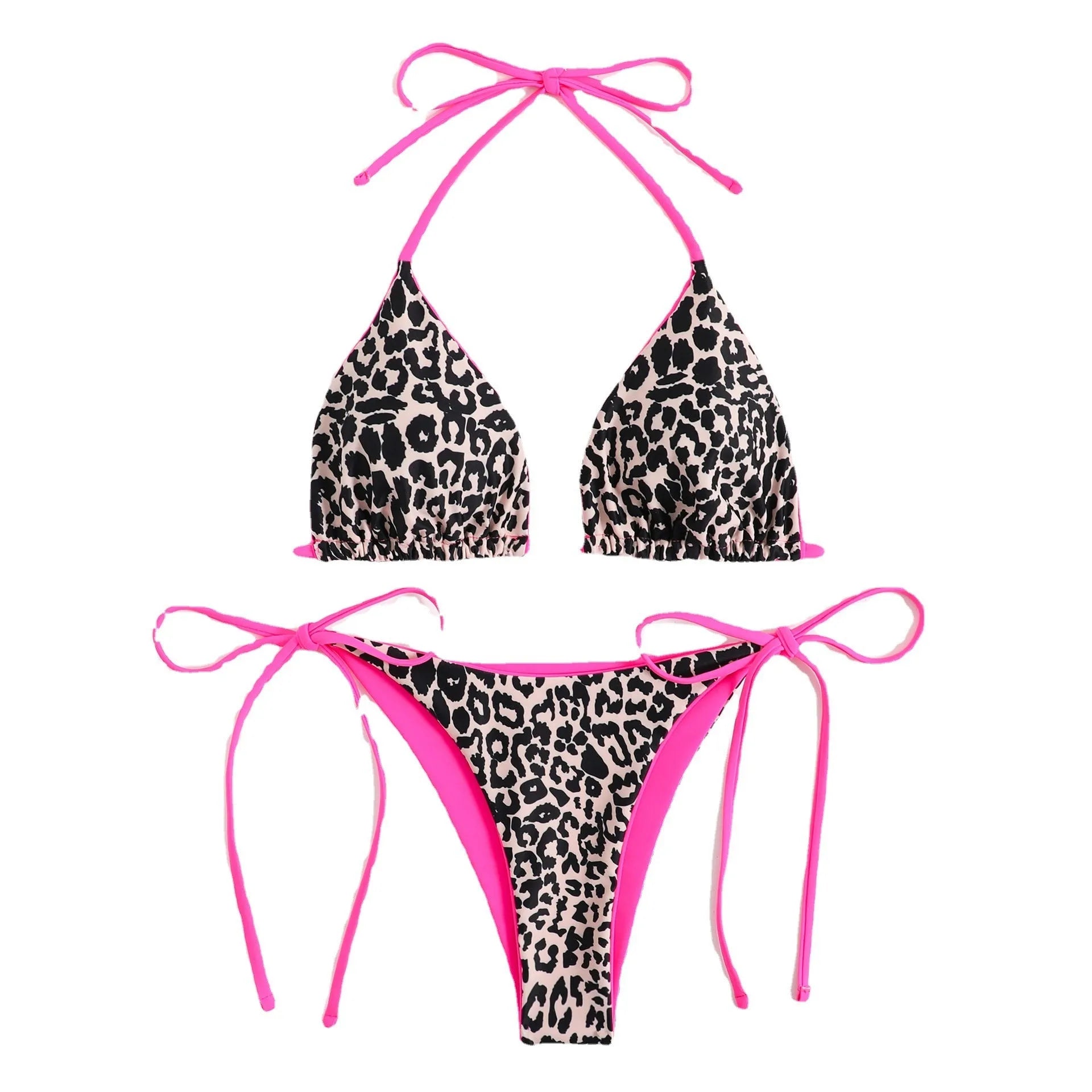 Women's adjustable lace-up triangle bikini set in polyester with tie-side bottoms