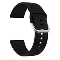 Solid colour silicone replacement strap with silver buckle for Fitbit Versa 3 and Sense 2 smartwatches.