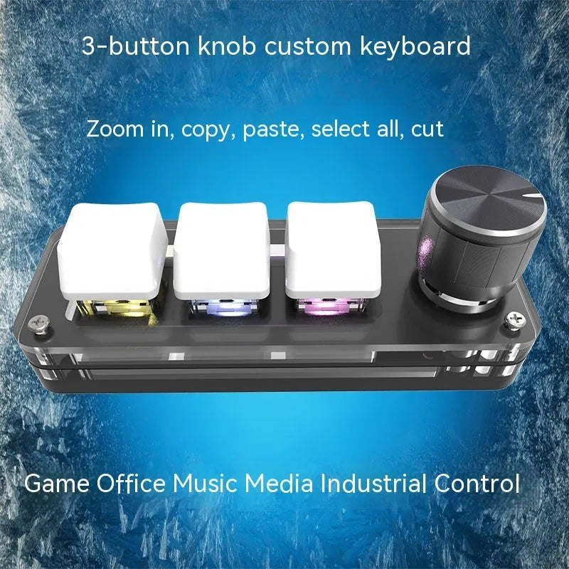 Black and white RGB backlit mini keyboard for copy paste commands with USB cable