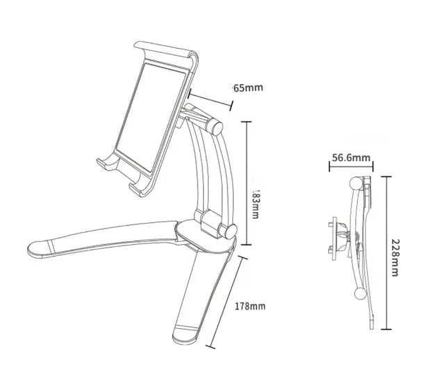 Silver aluminum alloy desktop tablet stand holding a tablet at adjustable angle with white mounting base
