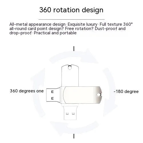 White metal rotary USB flash drive showing compact 34mm design with USB connector extended