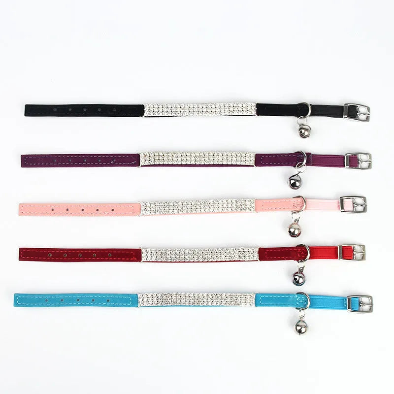 Rhinestone suede velvet cat collar in red blue purple black pink adjustable 20-30cm