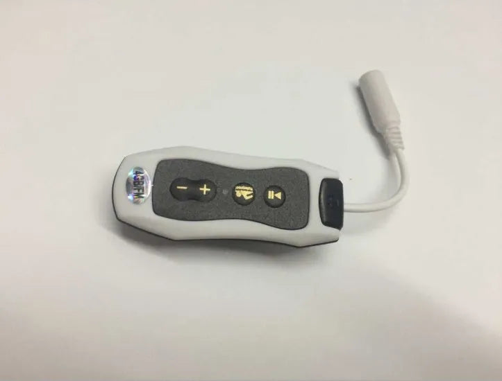 Compact black Bluetooth MP3 sports headset with IPX68 waterproof rating for swimming.