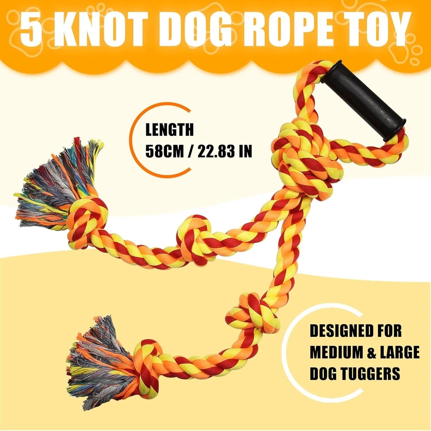 Blue and yellow durable cotton rope tug toy for large dogs with ergonomic handles
