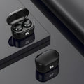 Black stereo Bluetooth earplug headset with NFC and multi-point connection