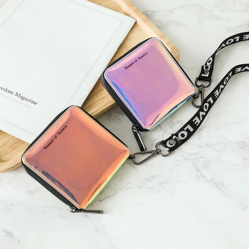 Women's short folding Korean style wallet in PU leather with compact 11cm dimensions