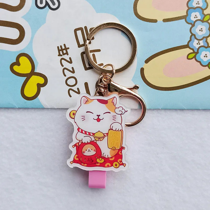 Lucky cat cartoon design plastic certificate sleeve and ferrule pendant set.