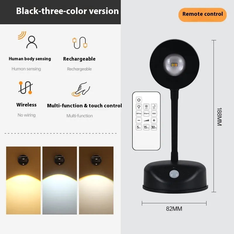 Geometric rechargeable wireless wall lamp in black or white with remote control