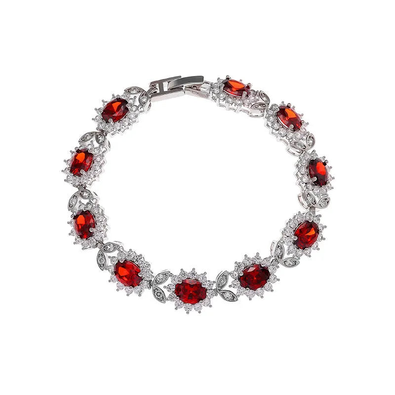 Women's simple inlaid zircon bracelet in environmentally friendly alloy with nine gemstone colour options