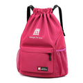 Water-repellent Oxford travel backpack with drawstring closure in black colour showing bucket shape and double shoulder straps
