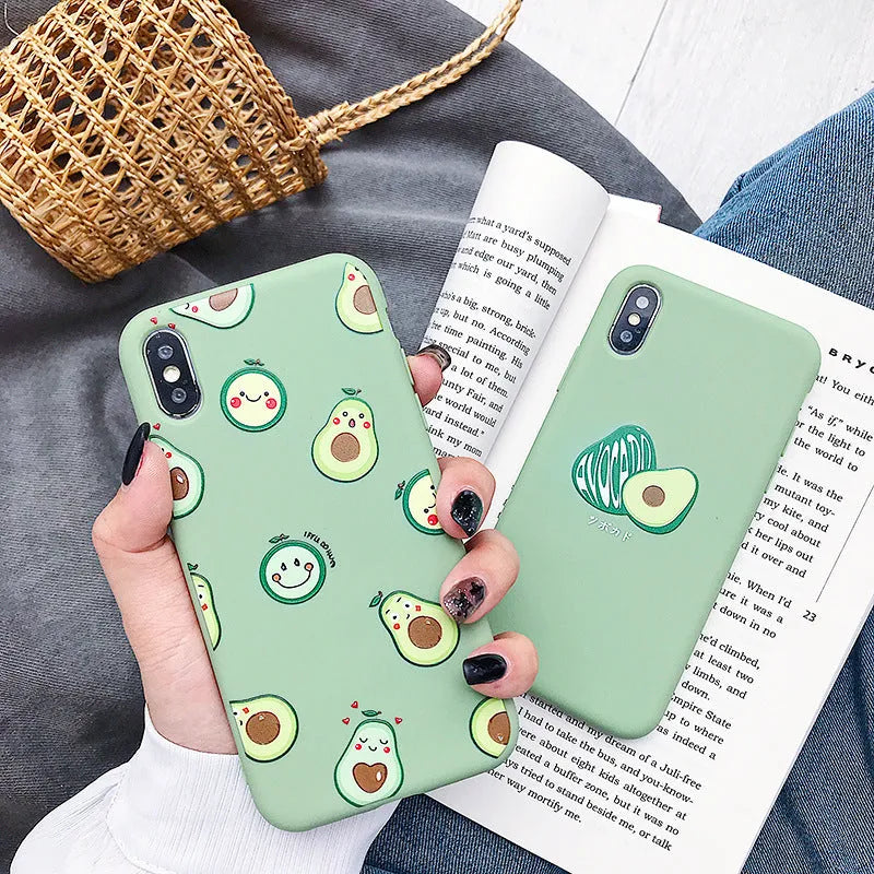 Avocado cartoon design on a flexible TPU mobile phone back cover case.