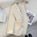Women's milky white loose fit Korean style polyester coat with pockets