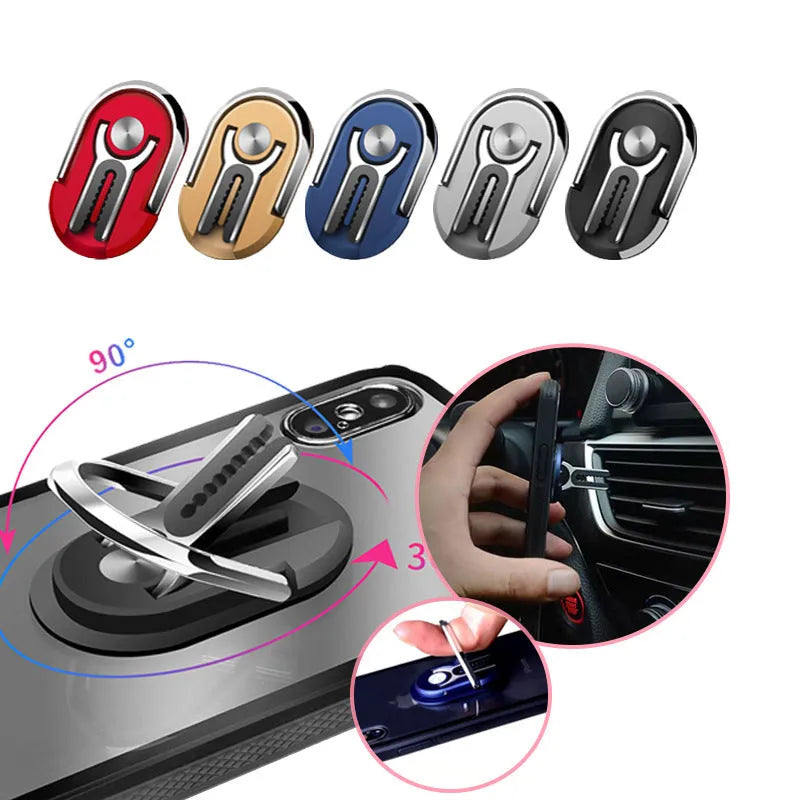 Universal car phone holder mounted on a dashboard, showing a smartphone securely clipped in and angled for viewing.