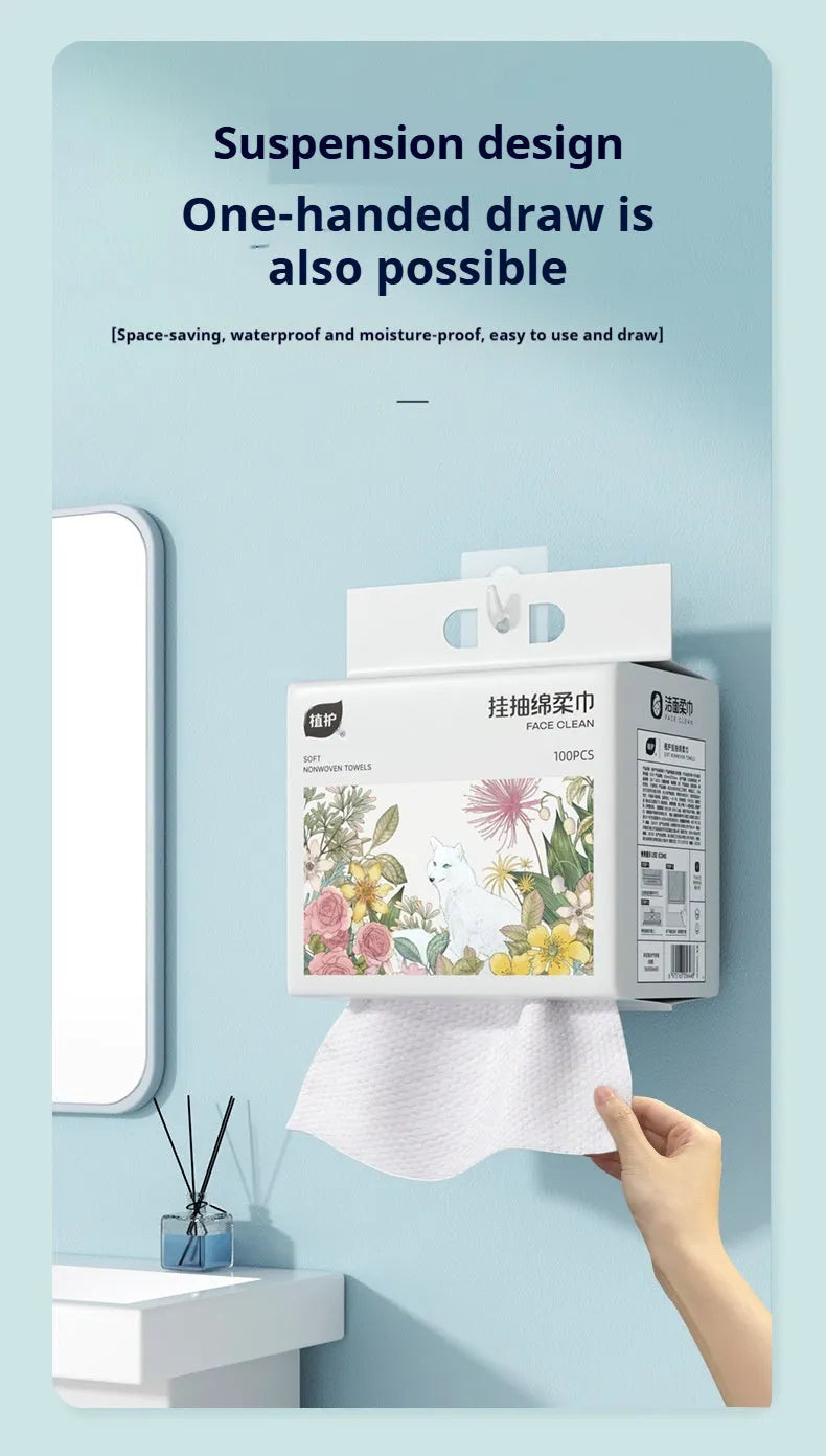 Disposable soft towel roll face cloth with hanging removable design, 100 sheets per pack