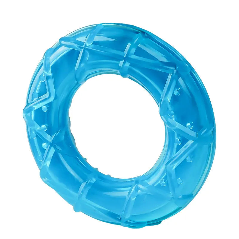 Summer ice dog cooling toy set with water-filled popsicle, pacifier, and ring chew toys