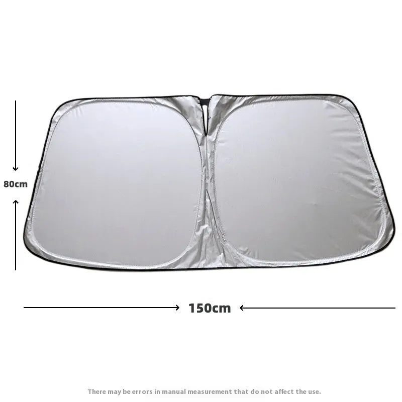 Aluminium foil car sunshade in titanium silver colour showing rectangular shape and solid pattern