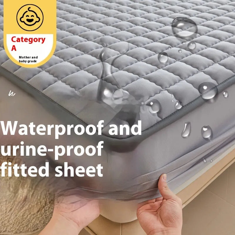 Cotton waterproof fitted sheet in blue colour with elasticated edges for mattress protection