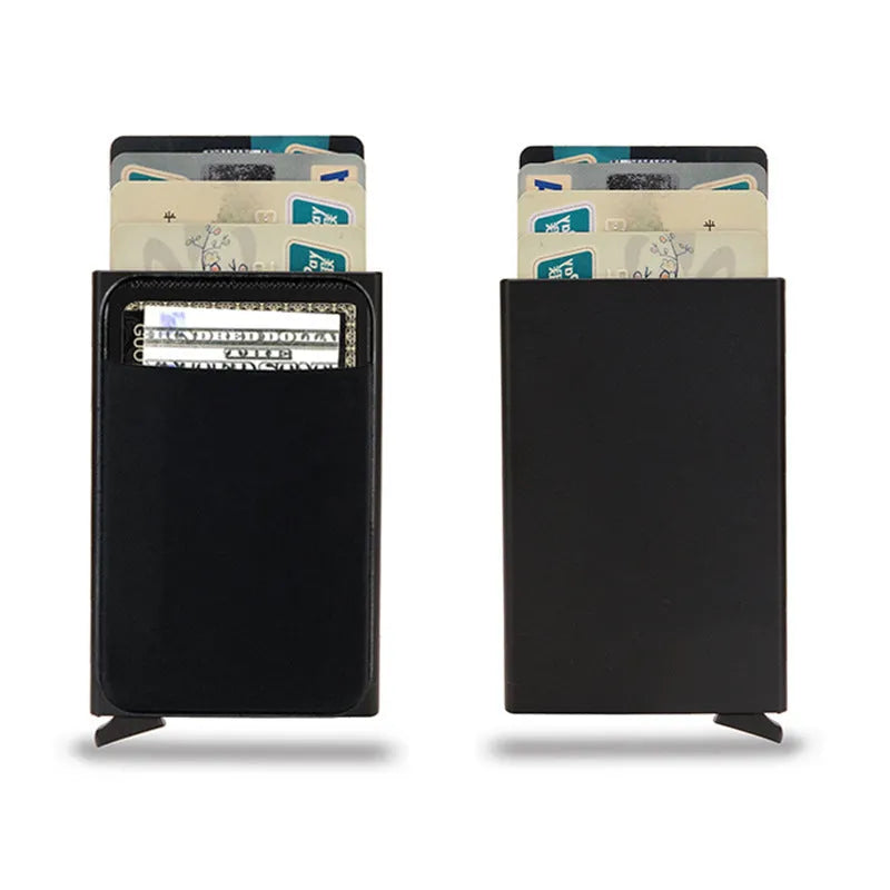 Frosted aluminium credit card holder in choice of eight colours measuring 9.5 × 6 × 1.0 cm