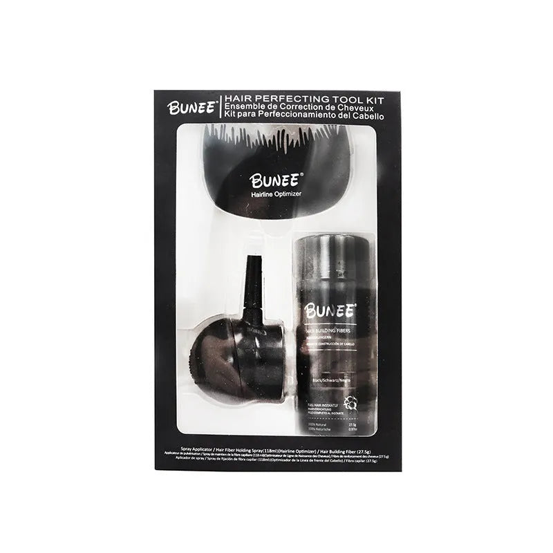 Boxed dense hair fibre powder set for thinning hair coverage in multiple colour options