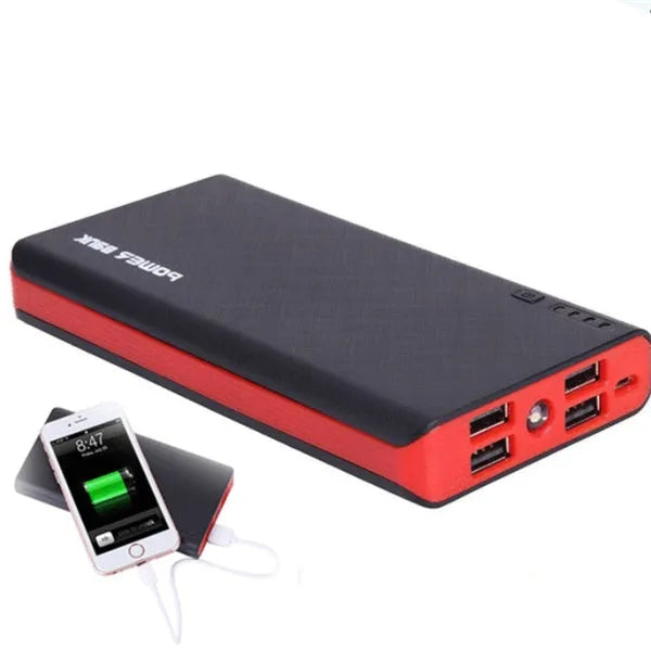 20000mAh portable power bank in multiple colours showing compact dimensions and charging ports